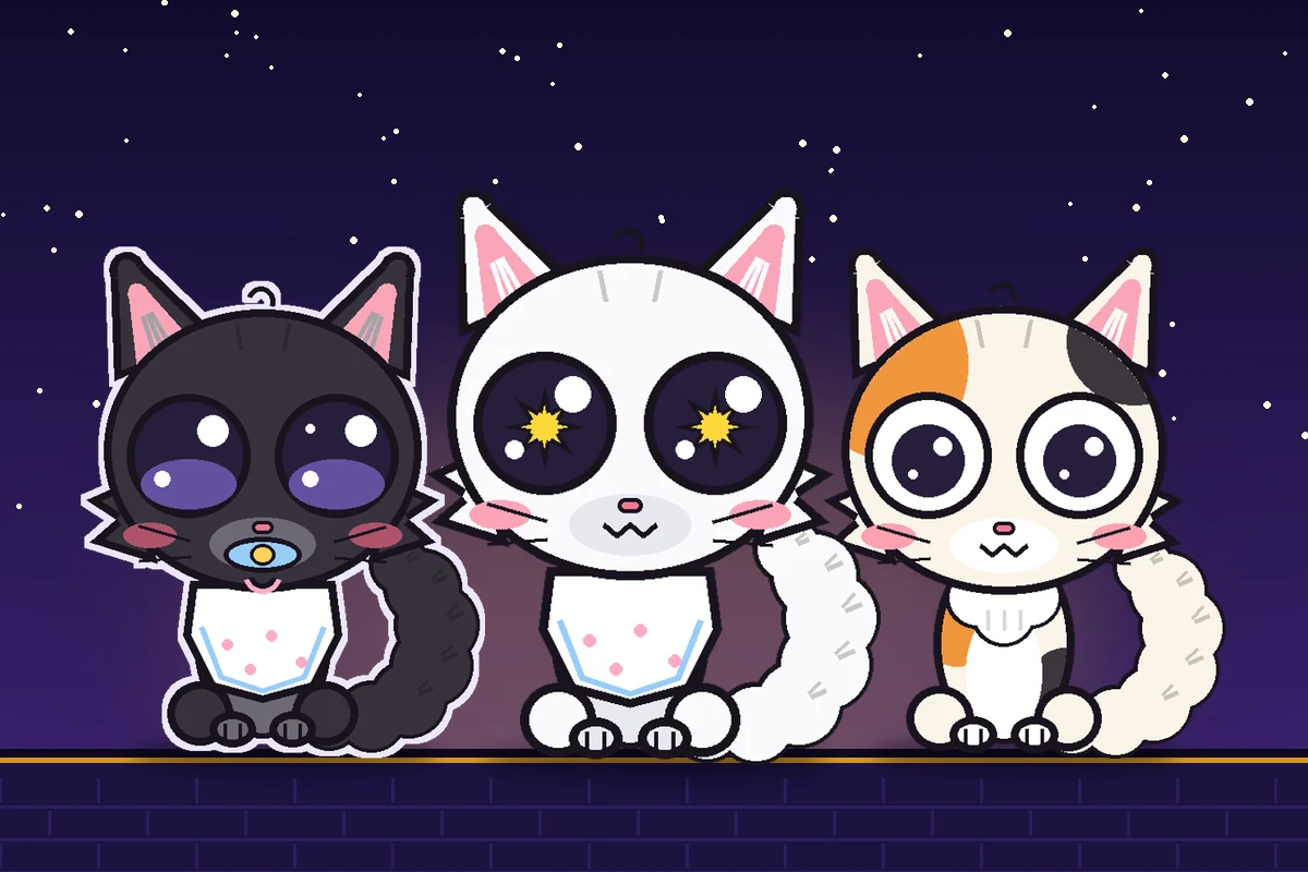 Three wide-eyed Scaredy Cat Kittens sitting side by side
